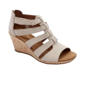 Rockport Sandals Womens 11 Wide Briah Zip Gladiator Wedge BX178 Tan Leather